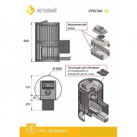 Дровяная печь ВЕЗУВИЙ УРАГАН КОВКА 22 (270)